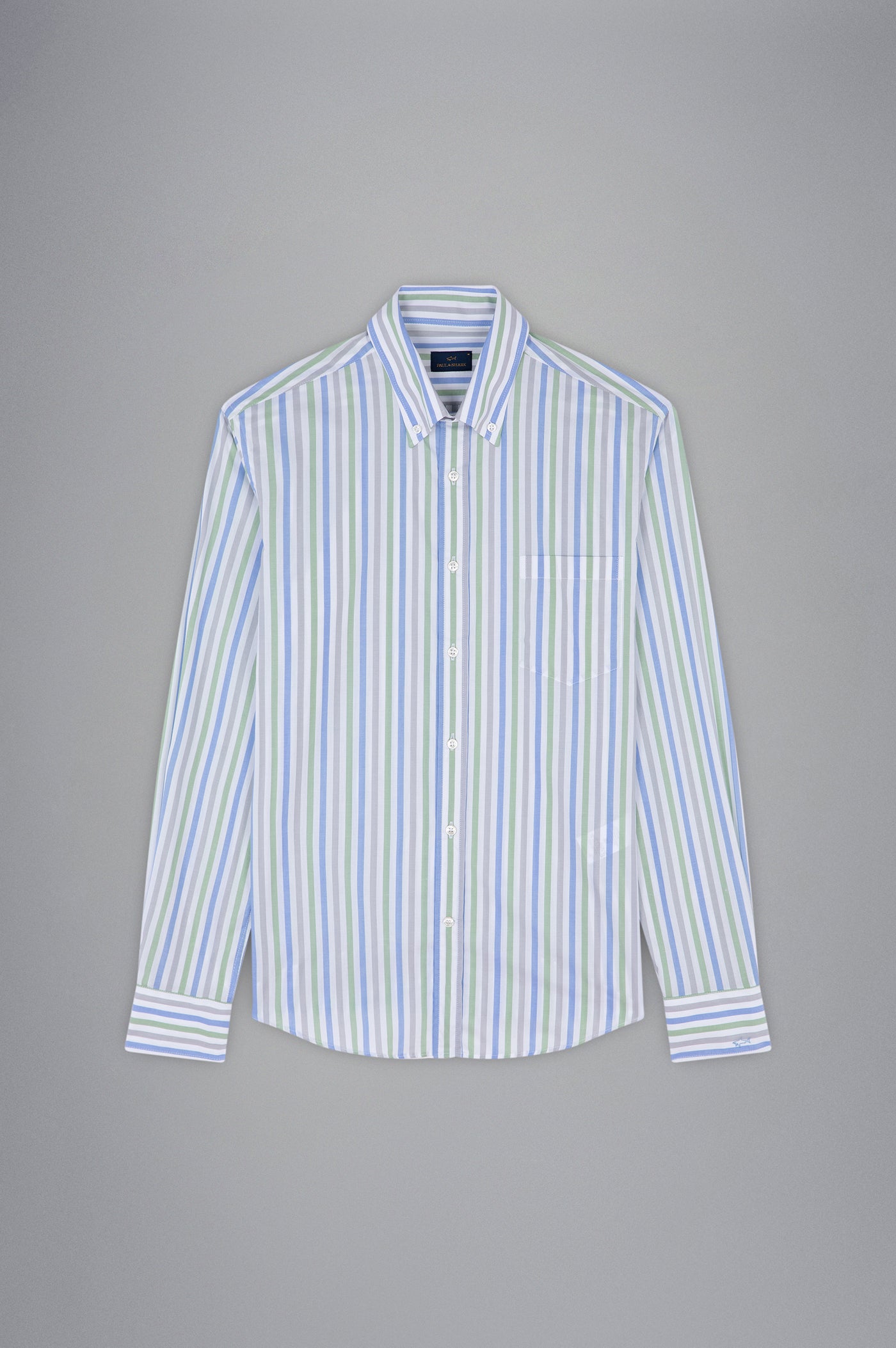 Paul & Shark Cotton Poplin Shirt with Stripes | Blue/Green/White