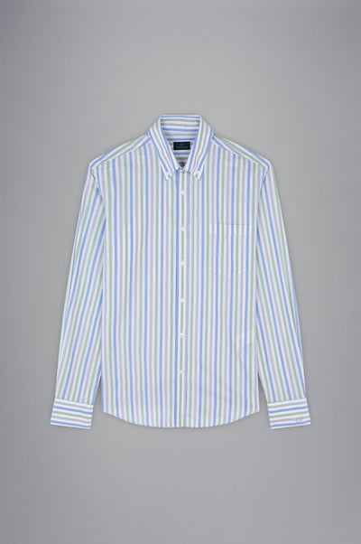 Paul & Shark Cotton Poplin Shirt with Stripes | Blue/Green/White
