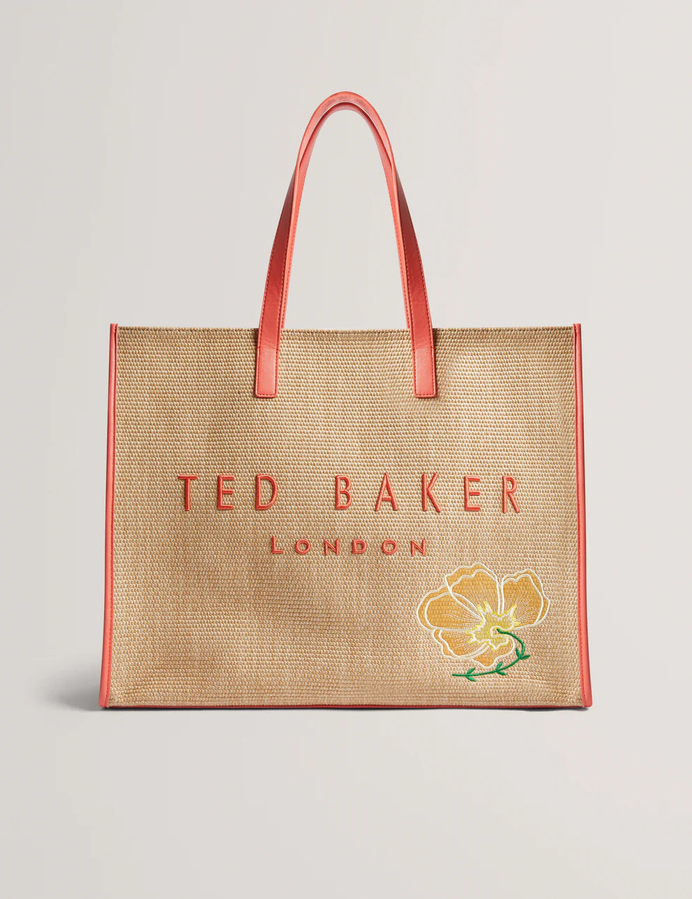 Ted Baker Floraff Floral Applique Extra Large Raffia Icon Bag | Orange