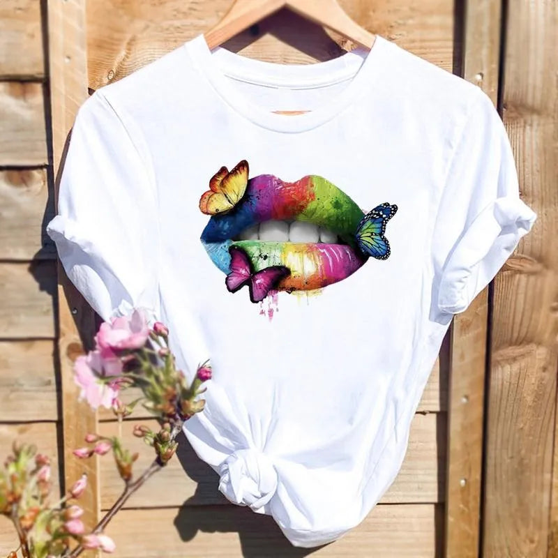 Never Needy Simple Style Letter Heart Shape Printing Top | White