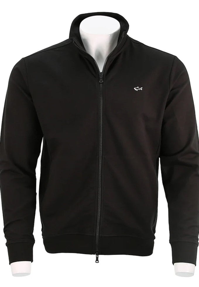 Paul & Shark Shark Badge Stretch Fleece Cotton Full Zip Sweatshirt | Black