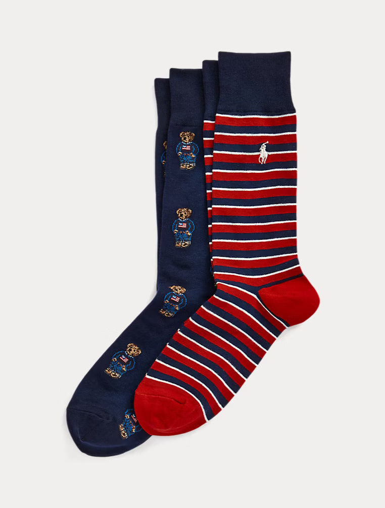 Ralph Lauren Polo Bear Trouser Sock 2-Pack | Navy/Red