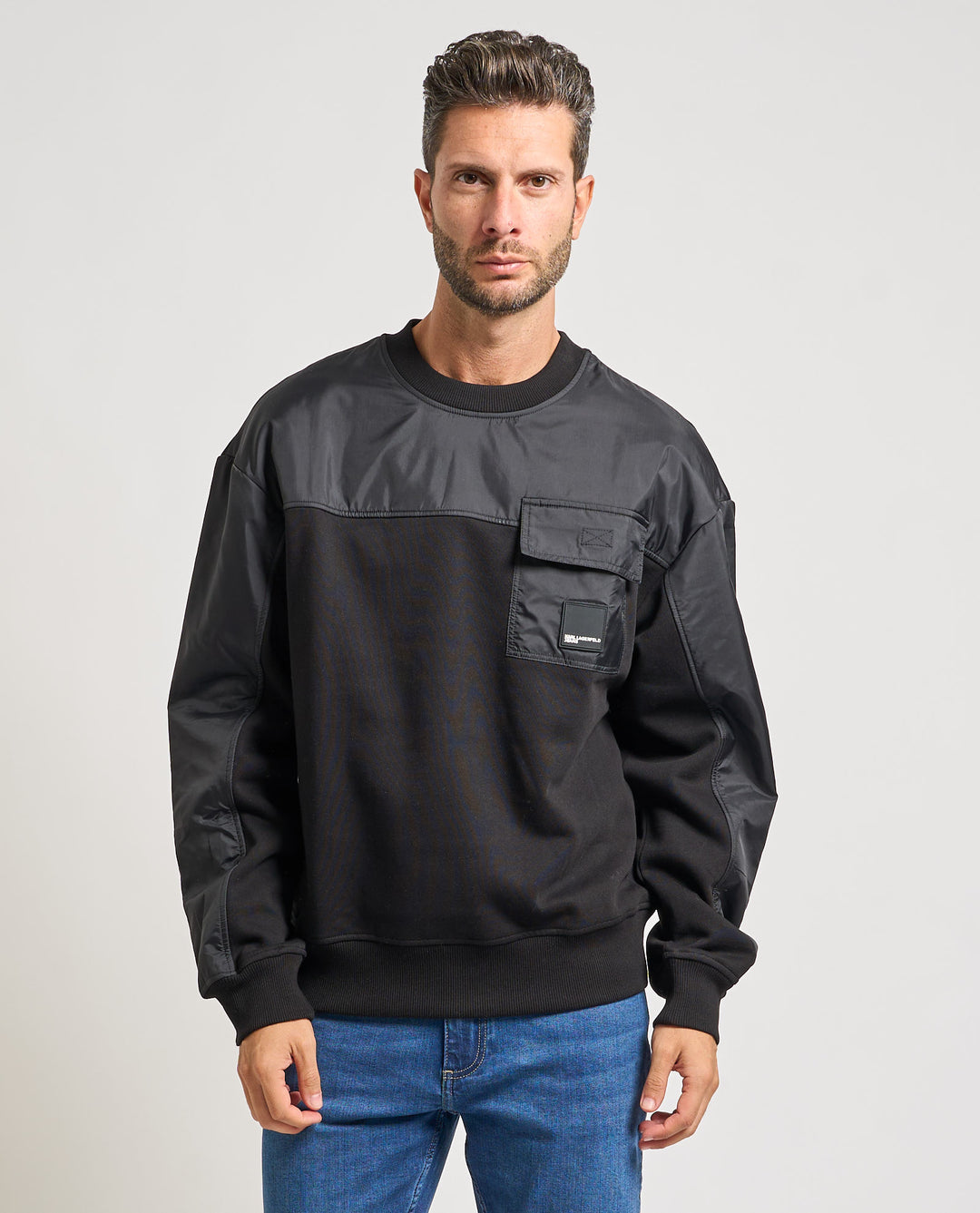 Karl Lagerfeld Men's Relaxed Mixed Sweatershirt | Black