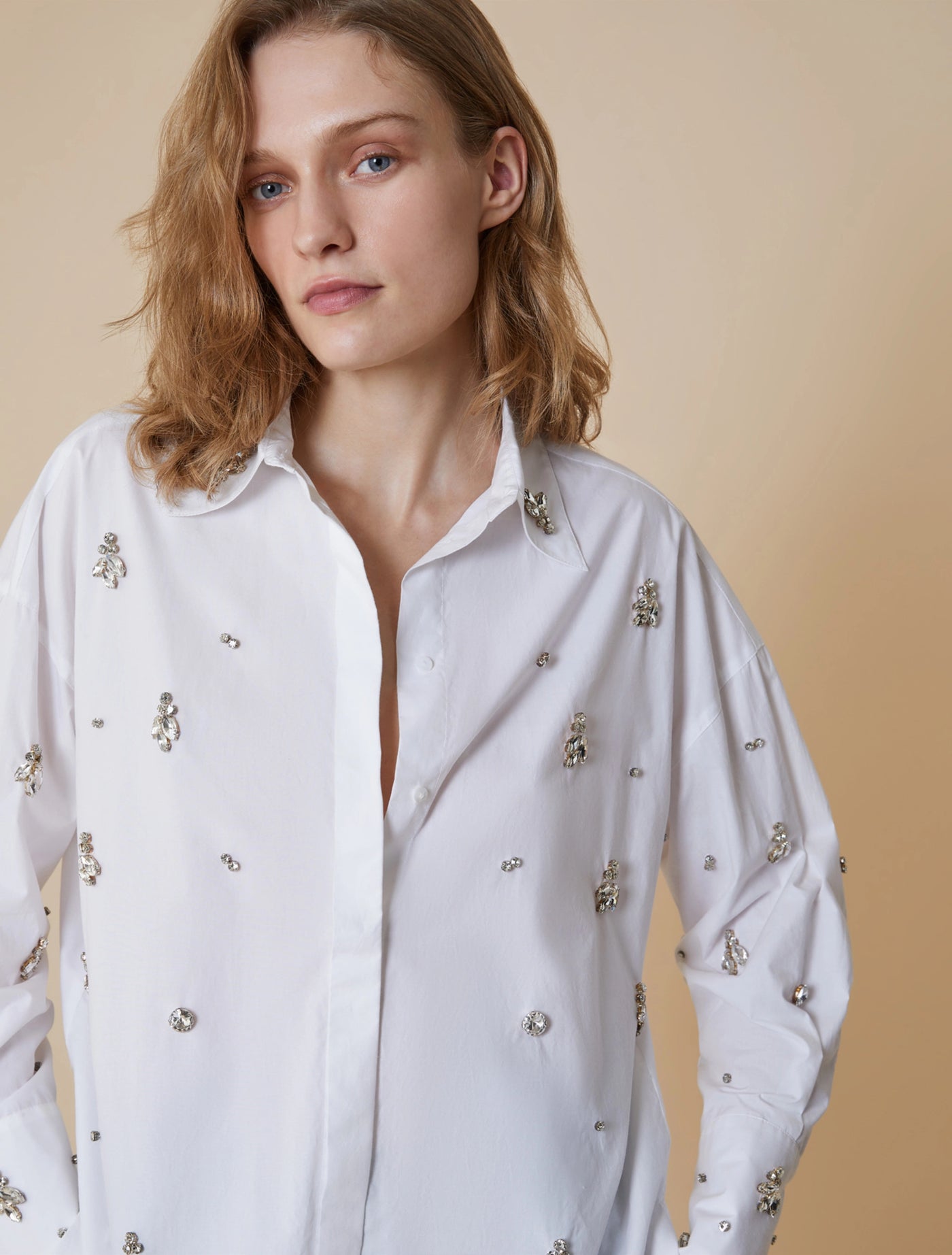 PennyBlack Rhinestone-Adorned Poplin Shirt | White