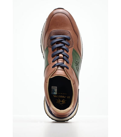 La Martina Men's Trainer in Leather | Tan/Green