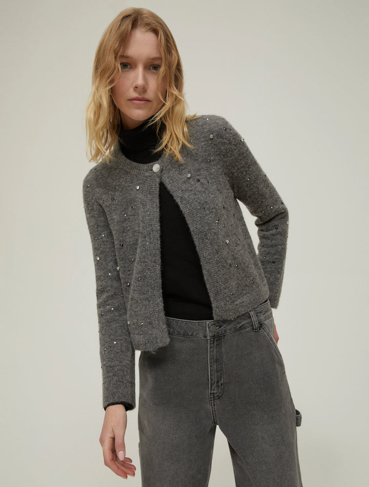 PennyBlack Mastino Rhinestone-detail Boxy Cardigan | Grey