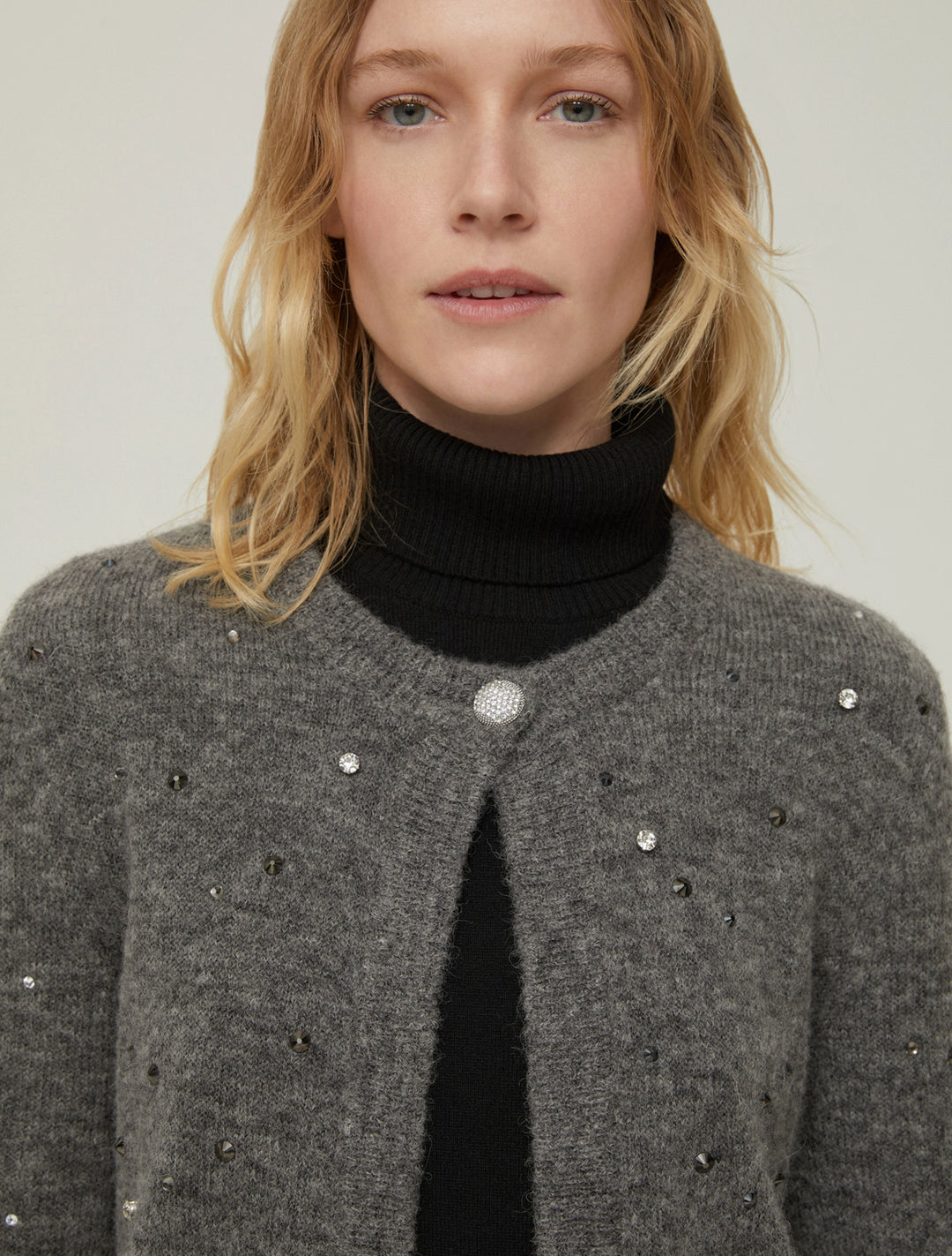 PennyBlack Mastino Rhinestone-detail Boxy Cardigan | Grey