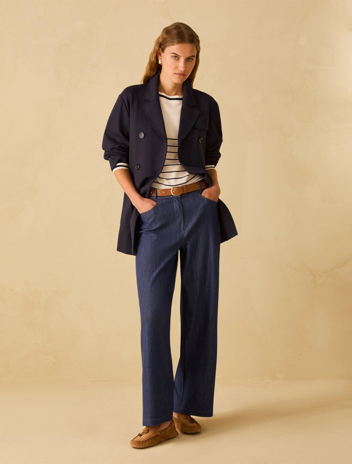 PennyBlack Stretch knit Sailor-stripe Sweater | Ivory/Blue