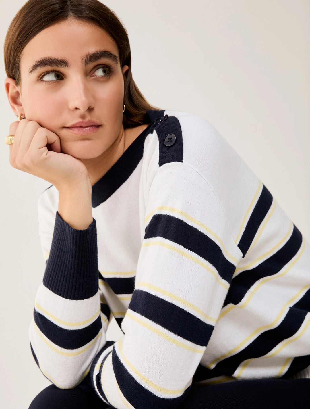 PennyBlack Cotton and Cashmere Sailor-stripe Sweater | White/Navy