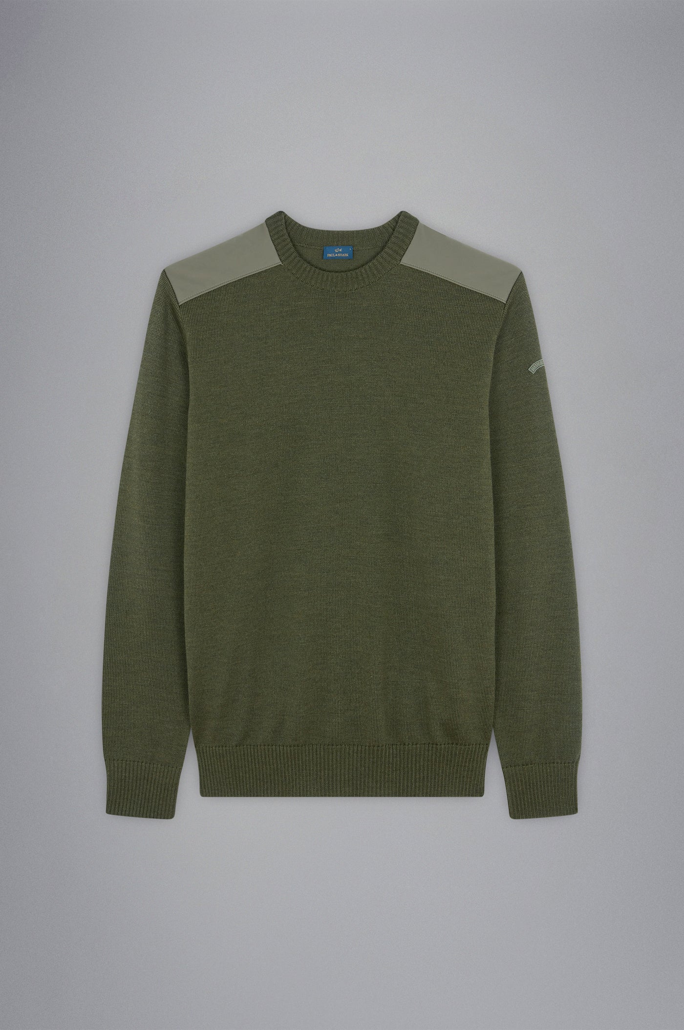 Paul & Shark Wool Crewneck Pullover with Typhoon Fabric and Moon Badge | Olive