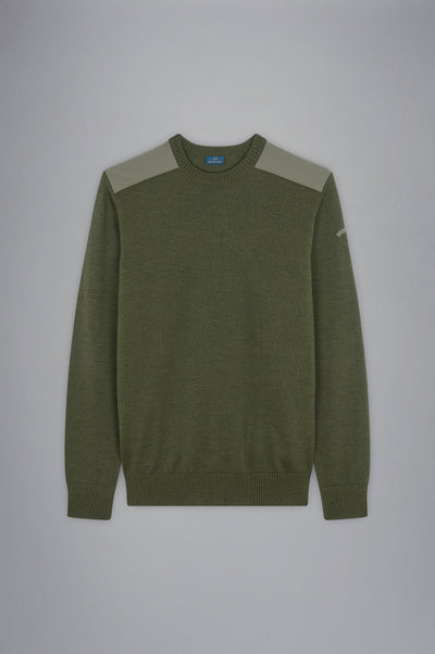 Paul & Shark Wool Crewneck Pullover with Typhoon Fabric and Moon Badge | Olive