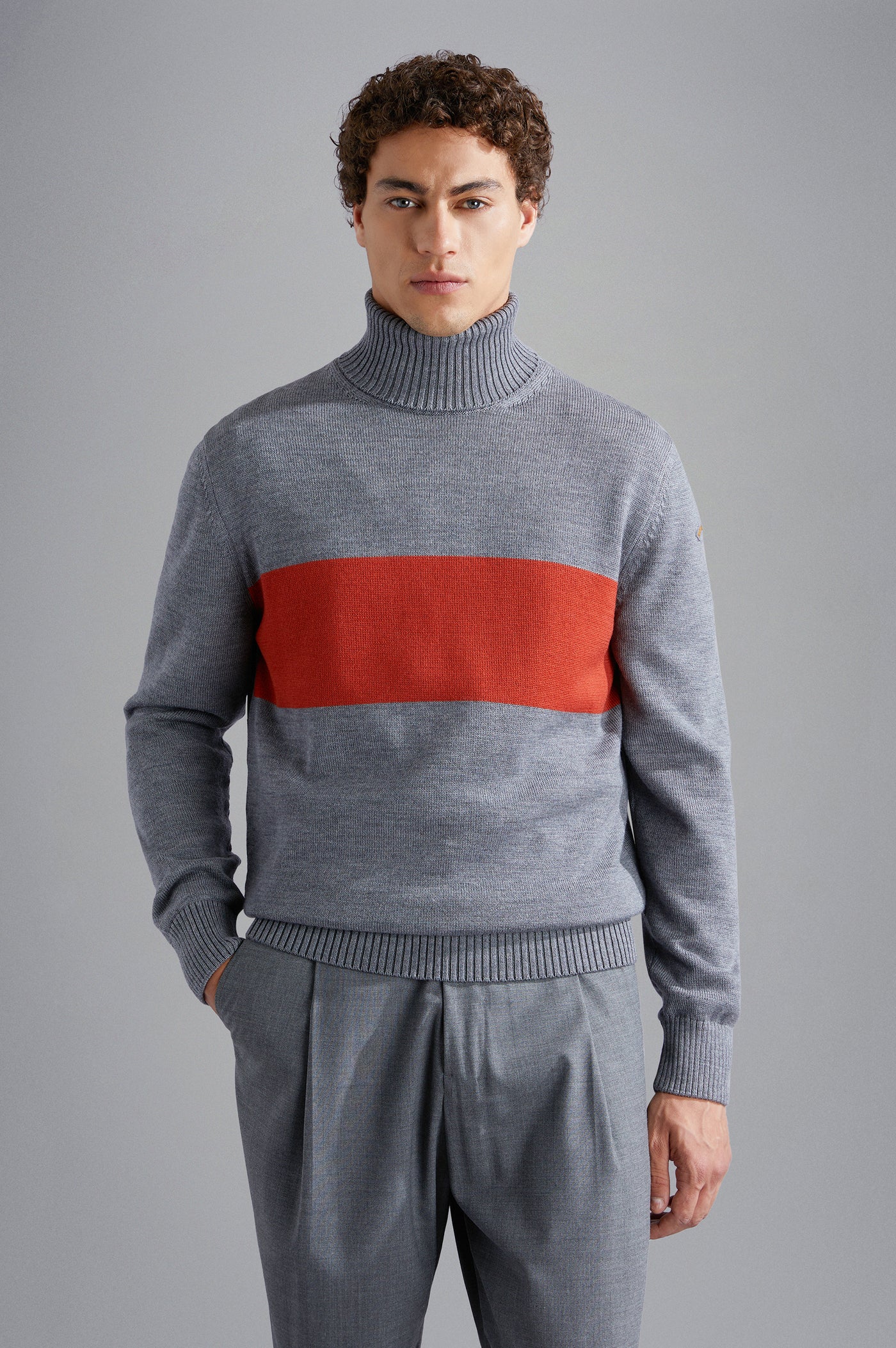 Paul & Shark Wool Turtleneck Sweater with Moon Badge | Grey