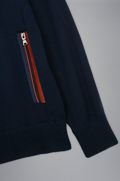 Paul & Shark Wool Cardigan with Corduroy Details and Moon Badge | Navy