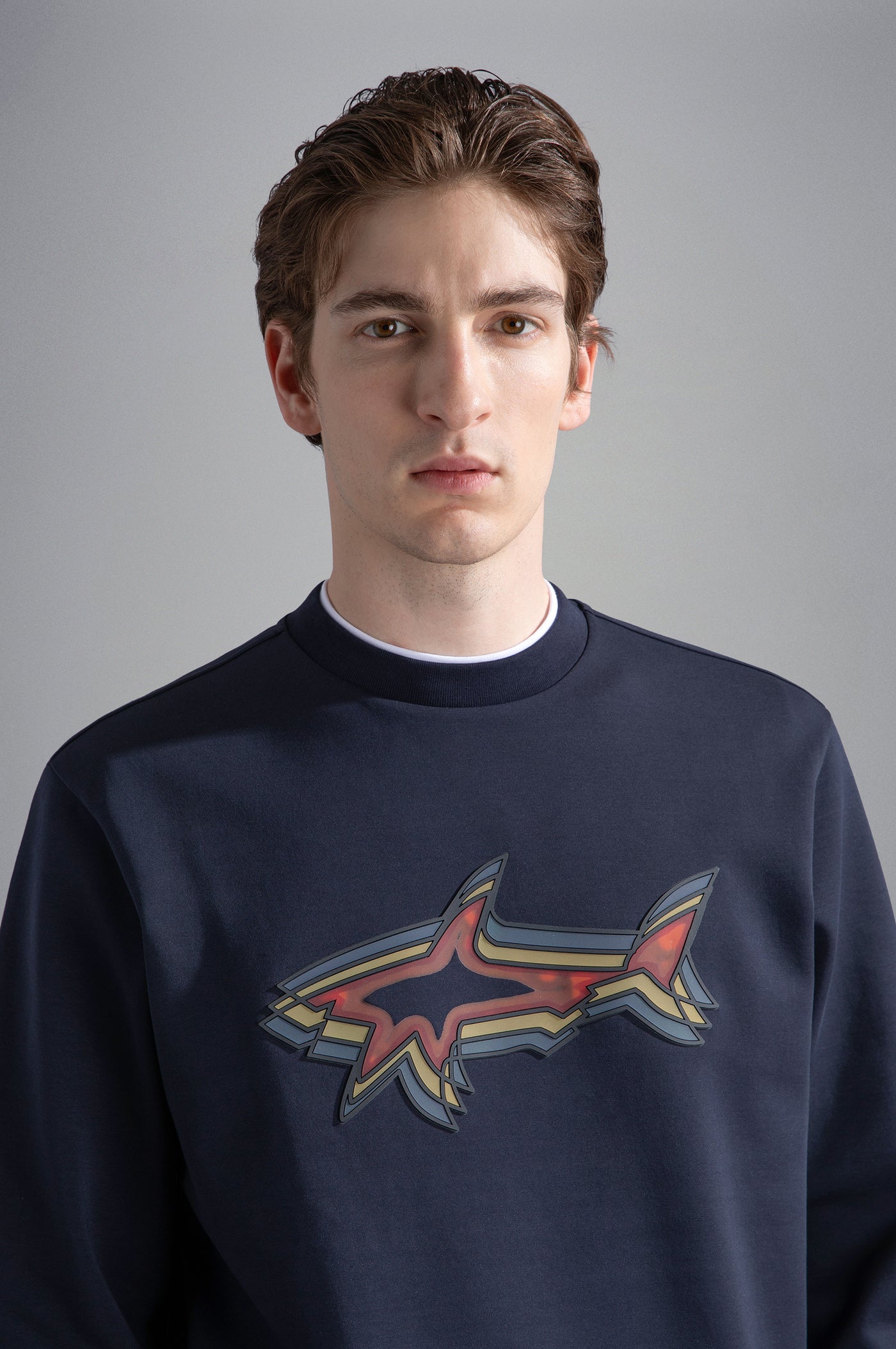 Paul & Shark Cotton Swearshirt with Printed Shark | Navy