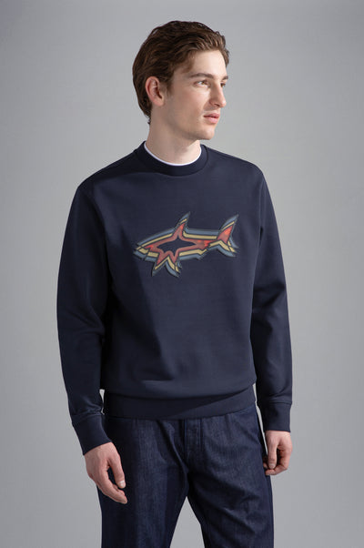 Paul & Shark Cotton Swearshirt with Printed Shark | Navy