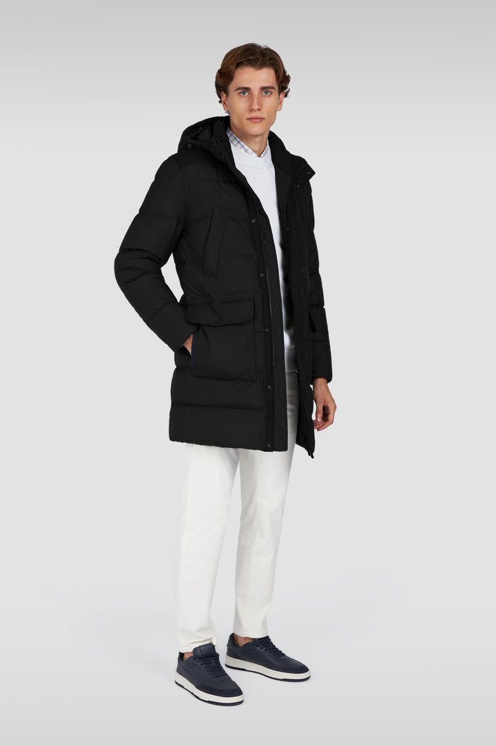 Paul & Shark Re-Goose Down Long Puffer with Shark Fin | Black