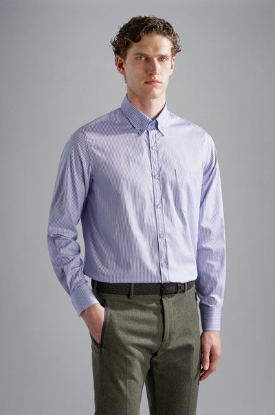 Paul & Shark Cotton Twill Shirt | Pale Blue/Brown