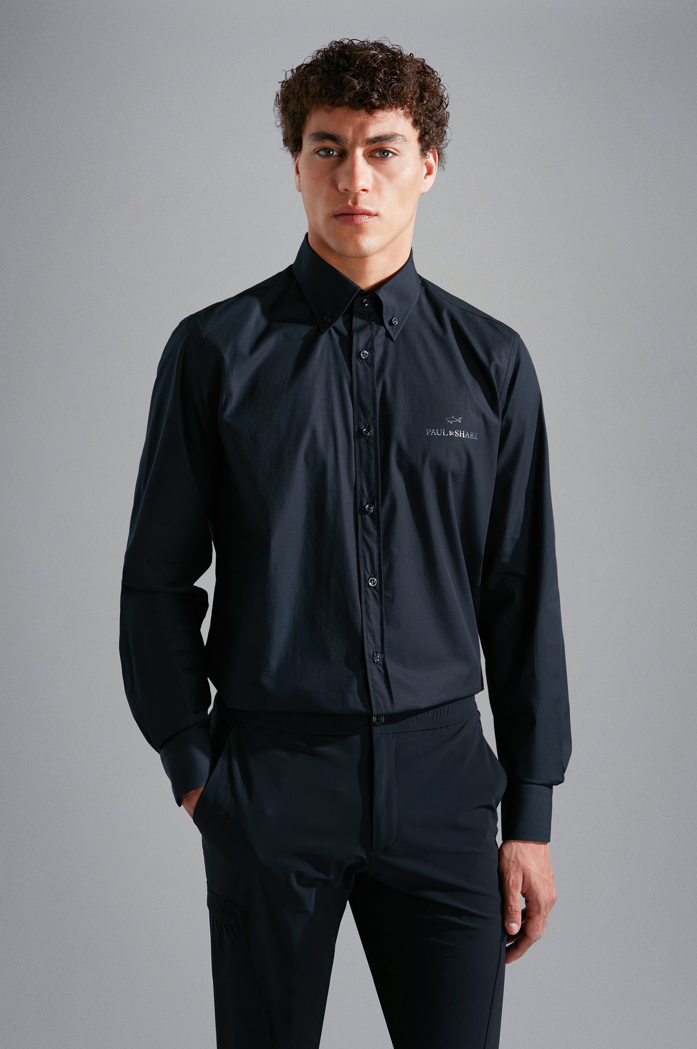 Paul & Shark Cotton Poplin Shirt with Reflective Printed Logo | Black