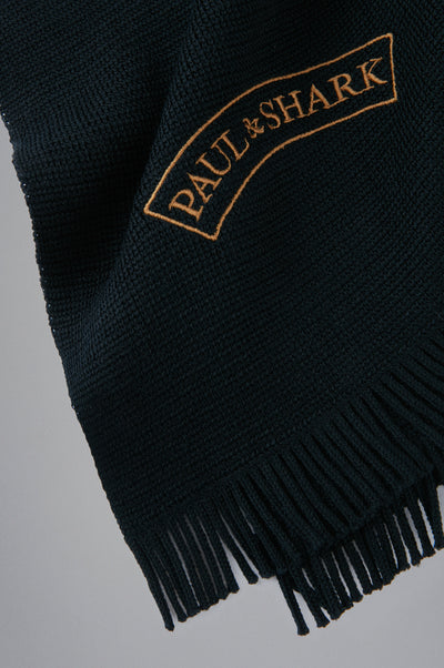 Paul & Shark Moon-Embroidered Wool Scarf | Black