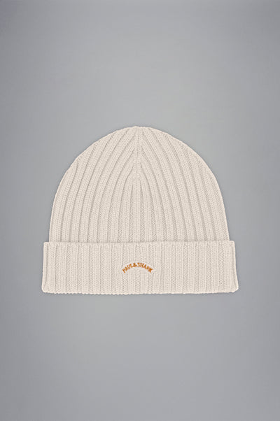 Paul & Shark Wool Beanie with Moon Badge | Cream