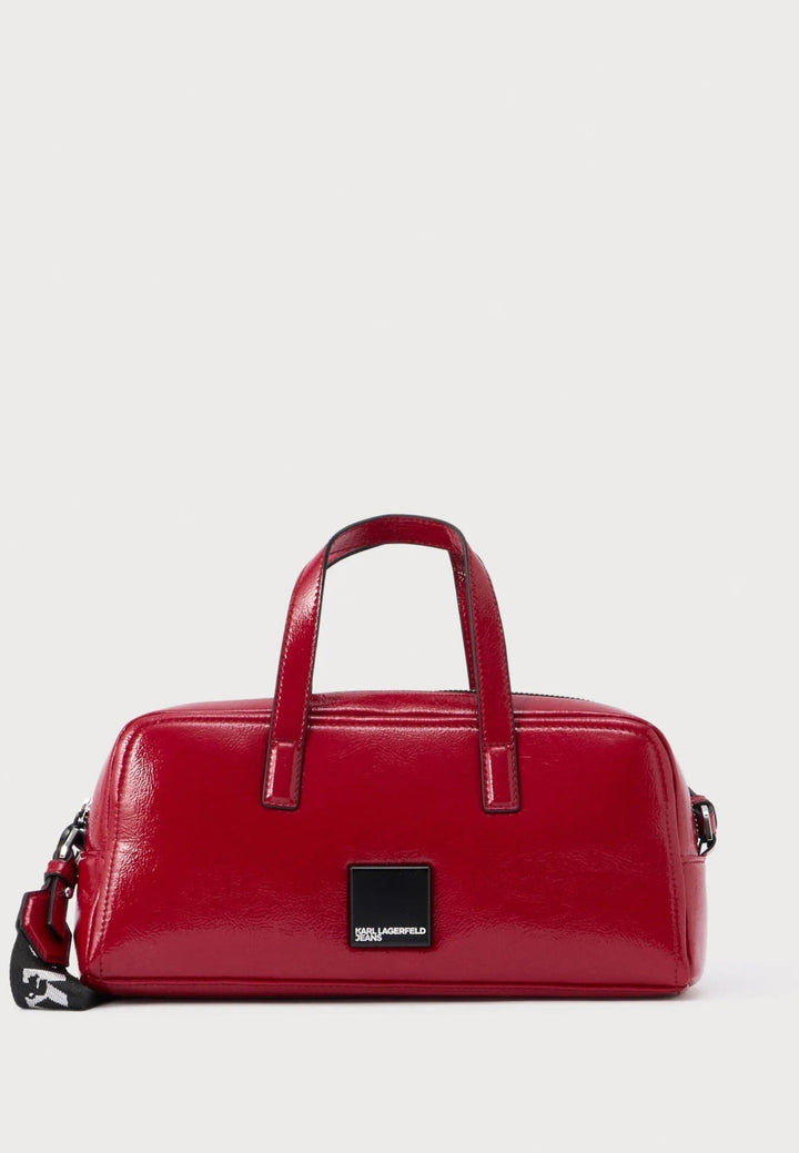 Karl Lagerfeld Logo Glossy Bowling Bag | Pompeian Red