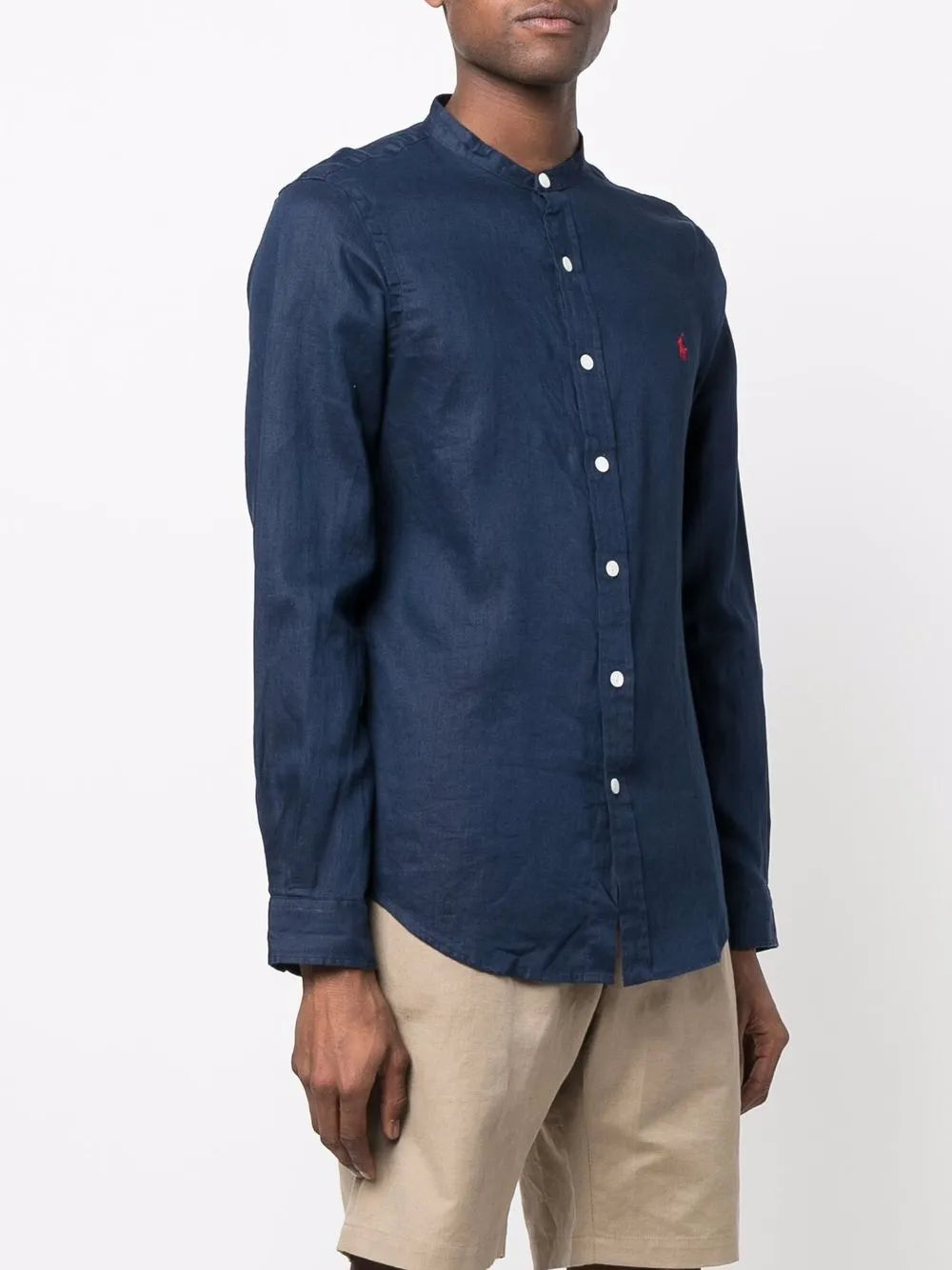 Ralph Lauren Shirt Linen with Mandarin Collar | Newport Navy