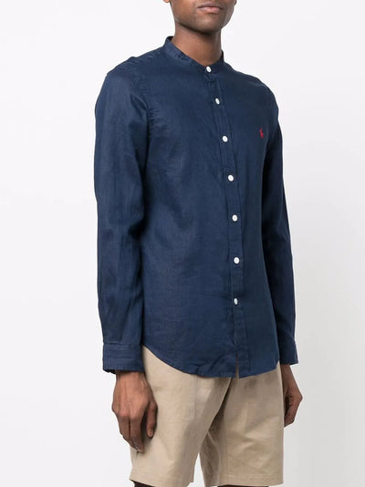 Ralph Lauren Shirt Linen with Mandarin Collar | Newport Navy