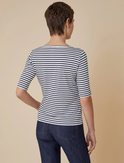 PennyBlack Boat Neck T-shirt | Navy/White