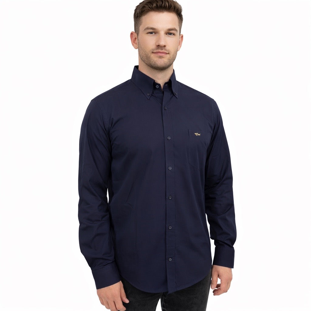 Paul & Shark Cotton Poplin Shirt with Embroidery | Navy