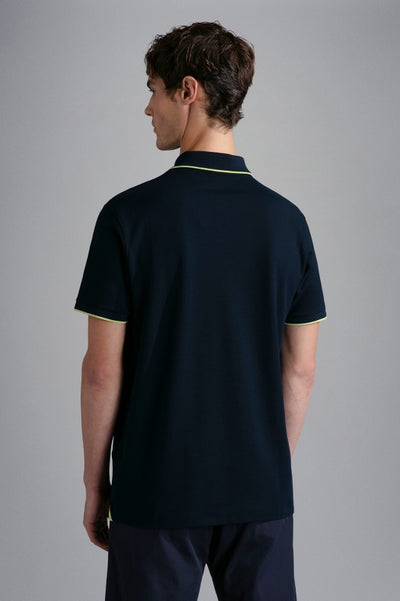 Paul & Shark Cotton Pique Polo Shirt with Reflex Print | Navy