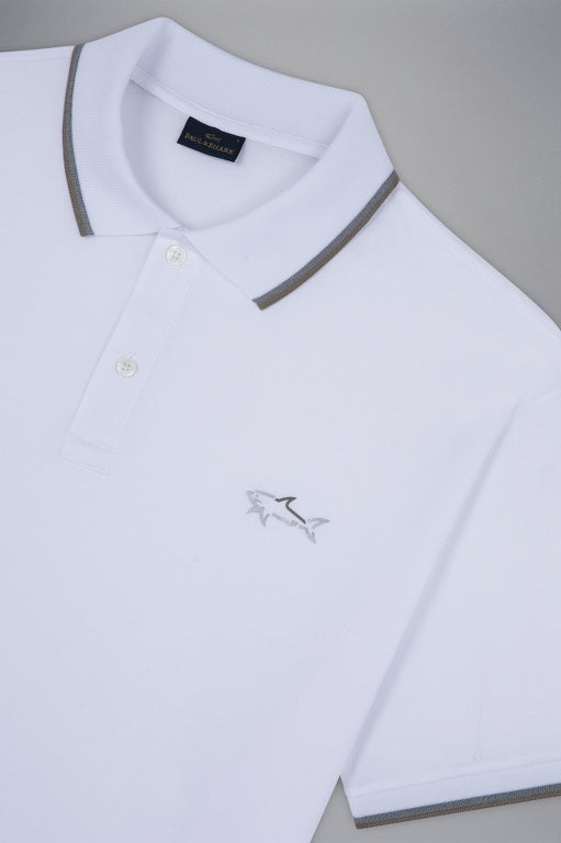 Paul & Shark Seaqual Pique Polo Shirt with Reflex Print | White