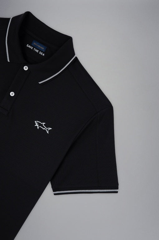 Paul & Shark Seaqual Pique Polo Shirt with Reflex Print | Black