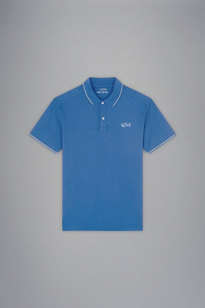 Paul & Shark Seaqual Pique Polo Shirt with Reflex Print | Blue