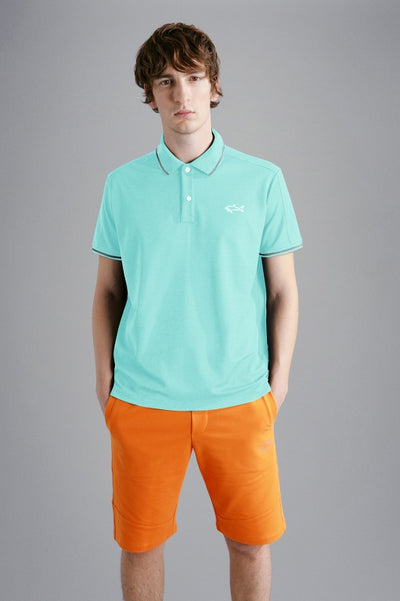 Paul & Shark Seaqual Pique Polo Shirt with Reflex Print | Aqua