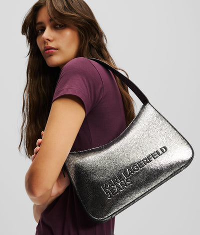 Karl Lagerfeld Logo Metallic Shoulder Bag | Silver