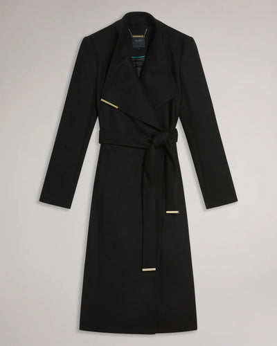 Ted Baker Rose Wool Wrap Midi Coat | Black