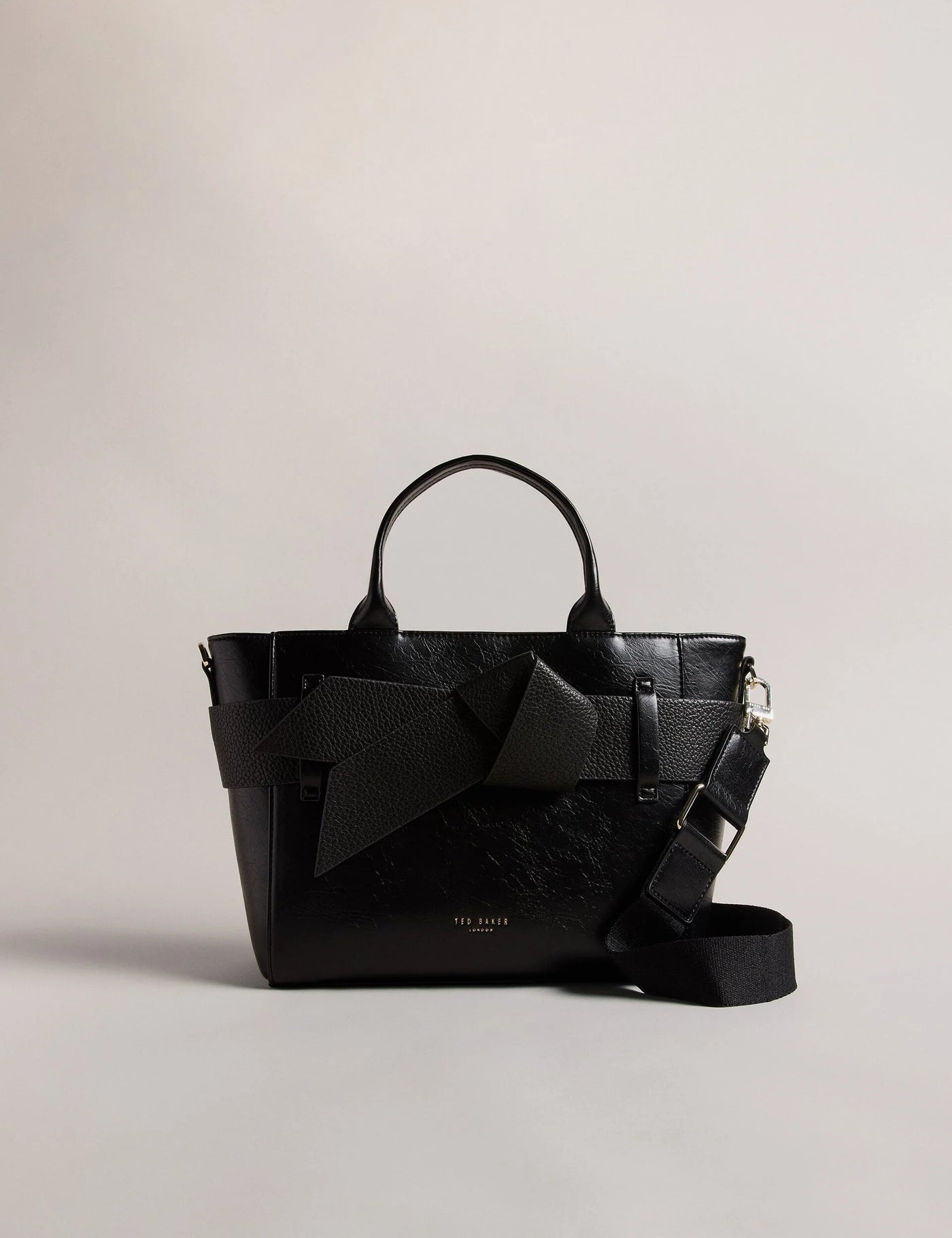 Ted Baker Jimsa Knot Bow Faux Leather Crossbody Tote Bag | Jet Black
