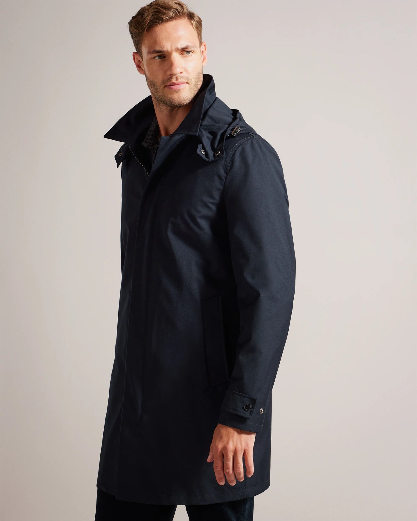 Ted Baker Comptun Rain Mac With Removable Hood And Lining | Navy