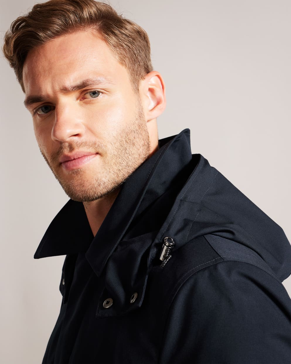 Ted Baker Comptun Rain Mac With Removable Hood And Lining | Navy