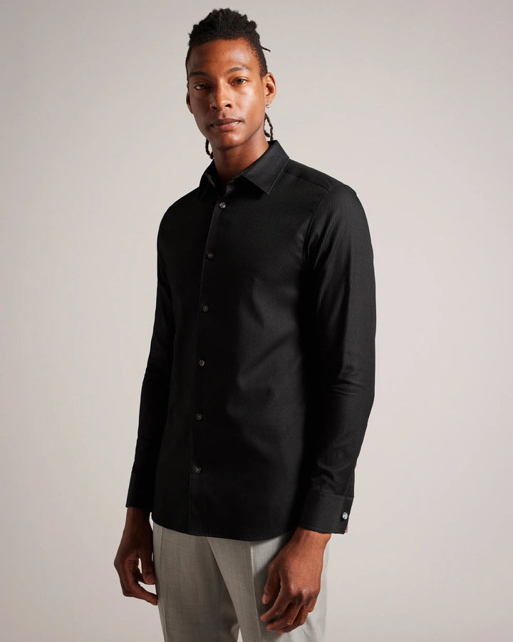 Ted Baker Lecce Long Sleeve Textured Stripe Shirt | Black