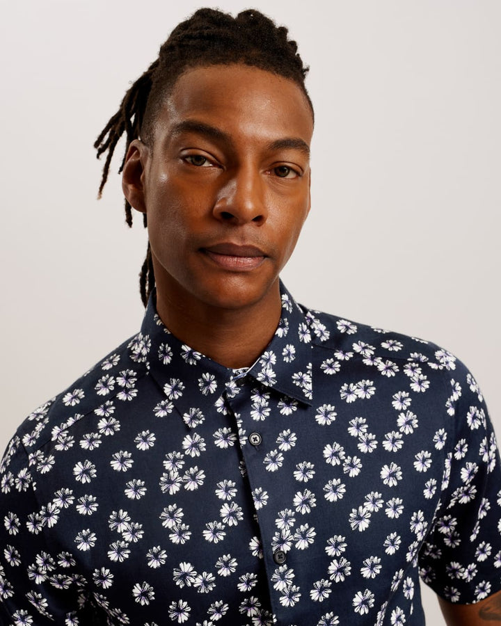 Ted Baker Alfanso Slim Fit Floral Short Sleeve Shirt | Navy