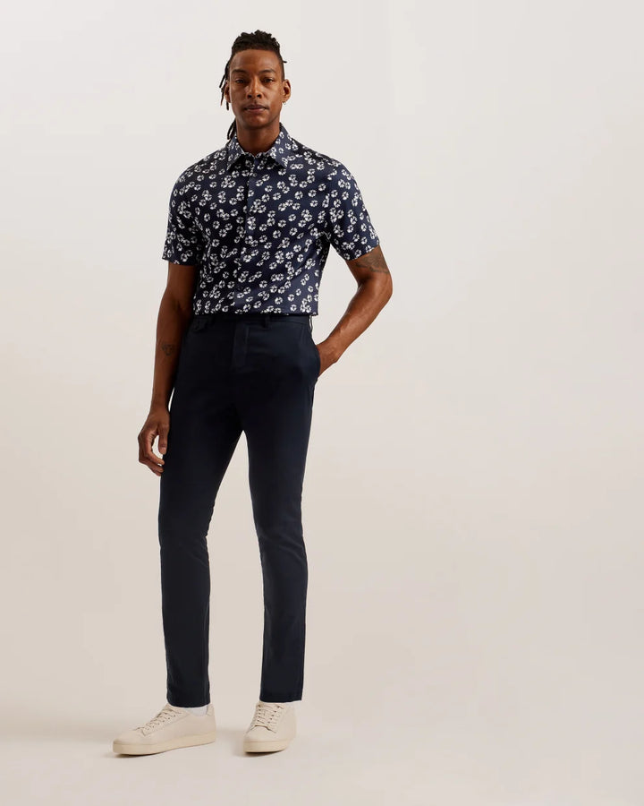 Ted Baker Alfanso Slim Fit Floral Short Sleeve Shirt | Navy