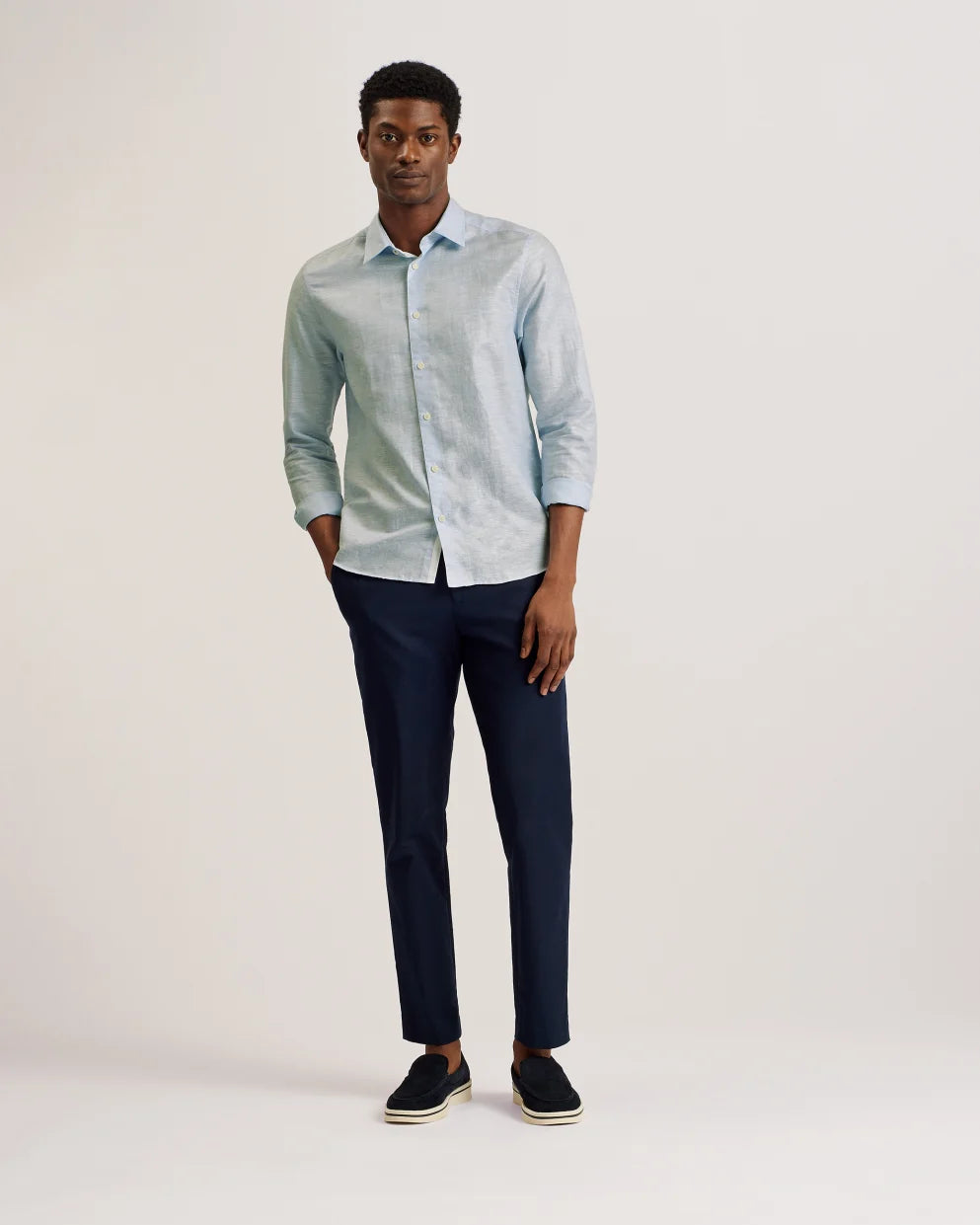 Ted Baker Romeos Long Sleeve Linen Cotton Shirt | Light Blue