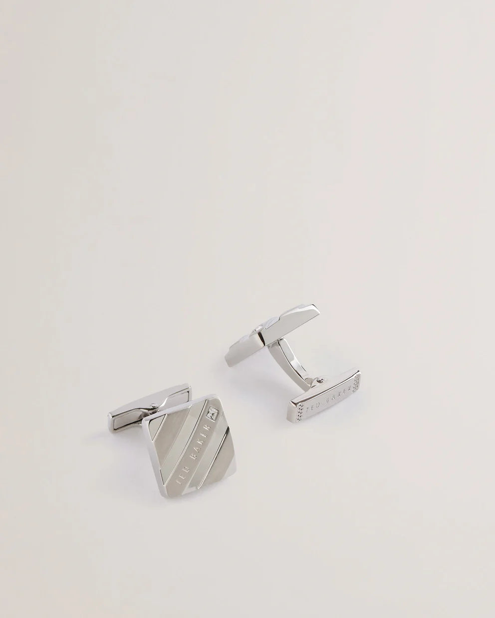 Ted Baker Dillon Striped Branded Cufflinks | Silver