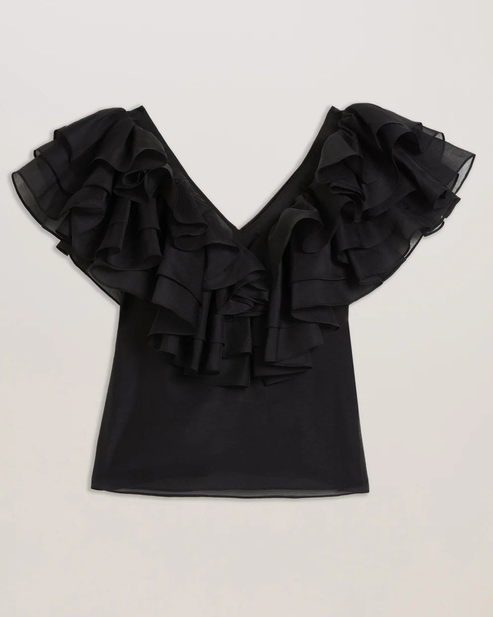 Ted Baker Calonda Oversized Ruffle V Neck Top | Black