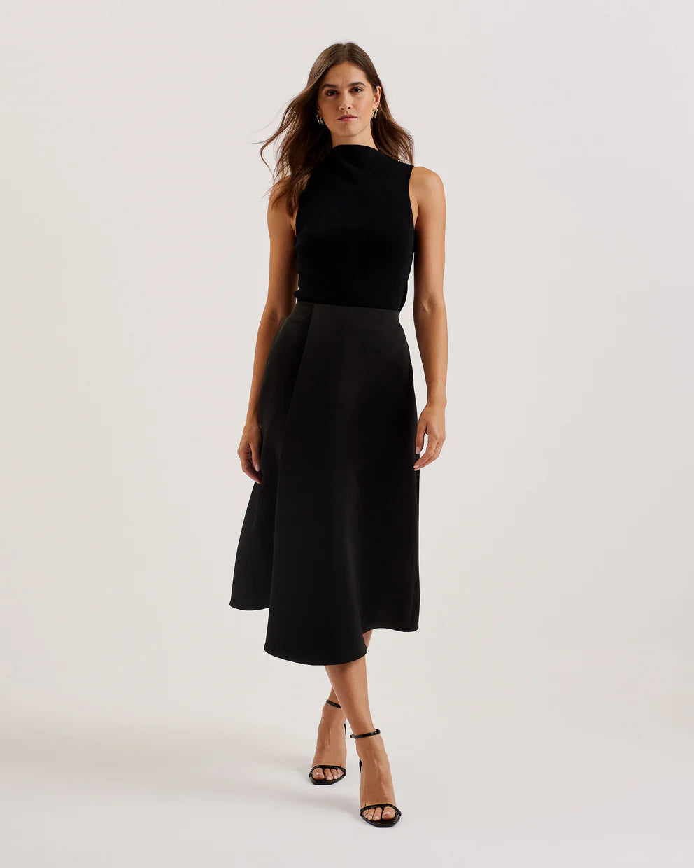 Ted Baker Erva Asymmetric Satin Wrap Midi Skirt | Black