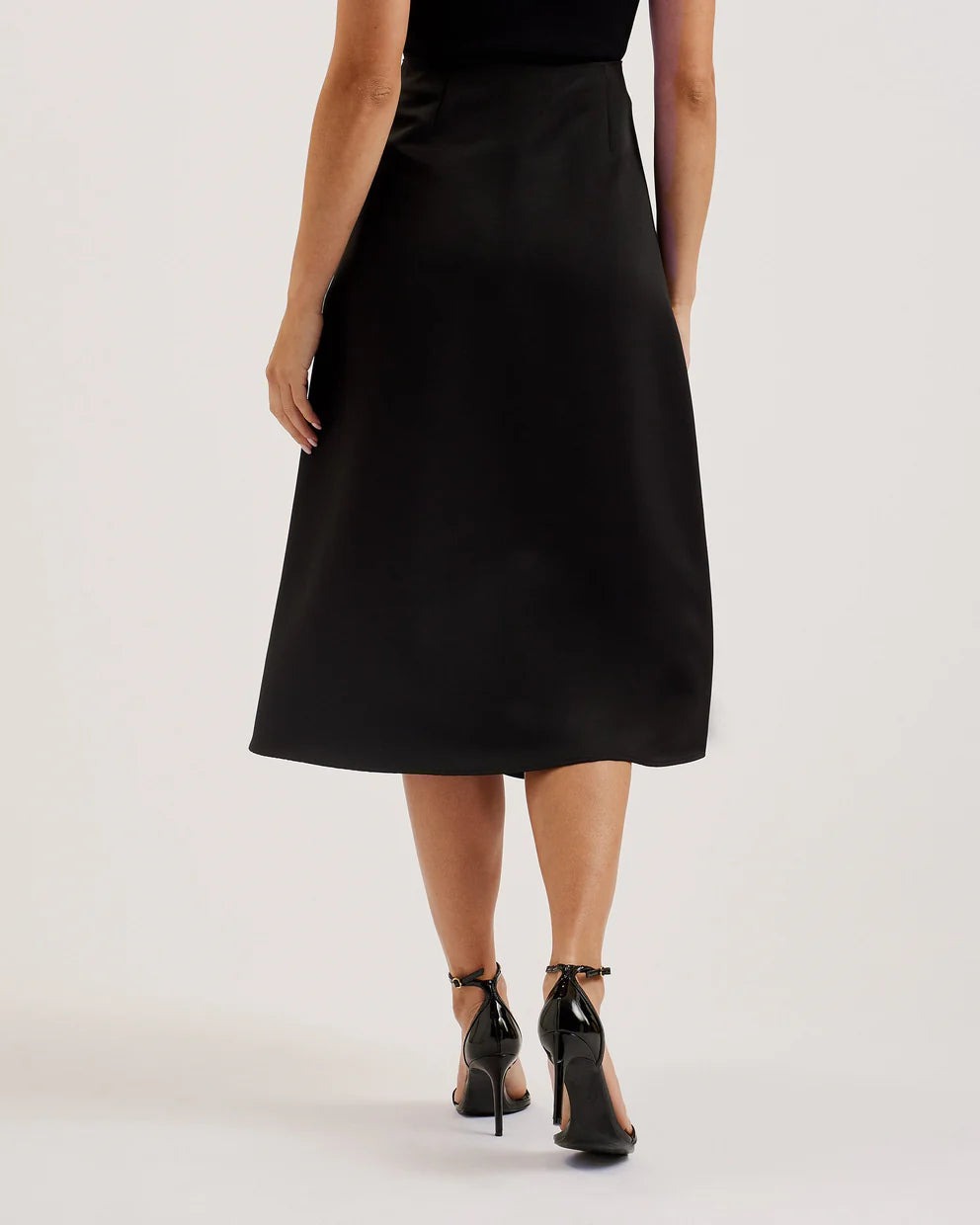 Ted Baker Erva Asymmetric Satin Wrap Midi Skirt | Black