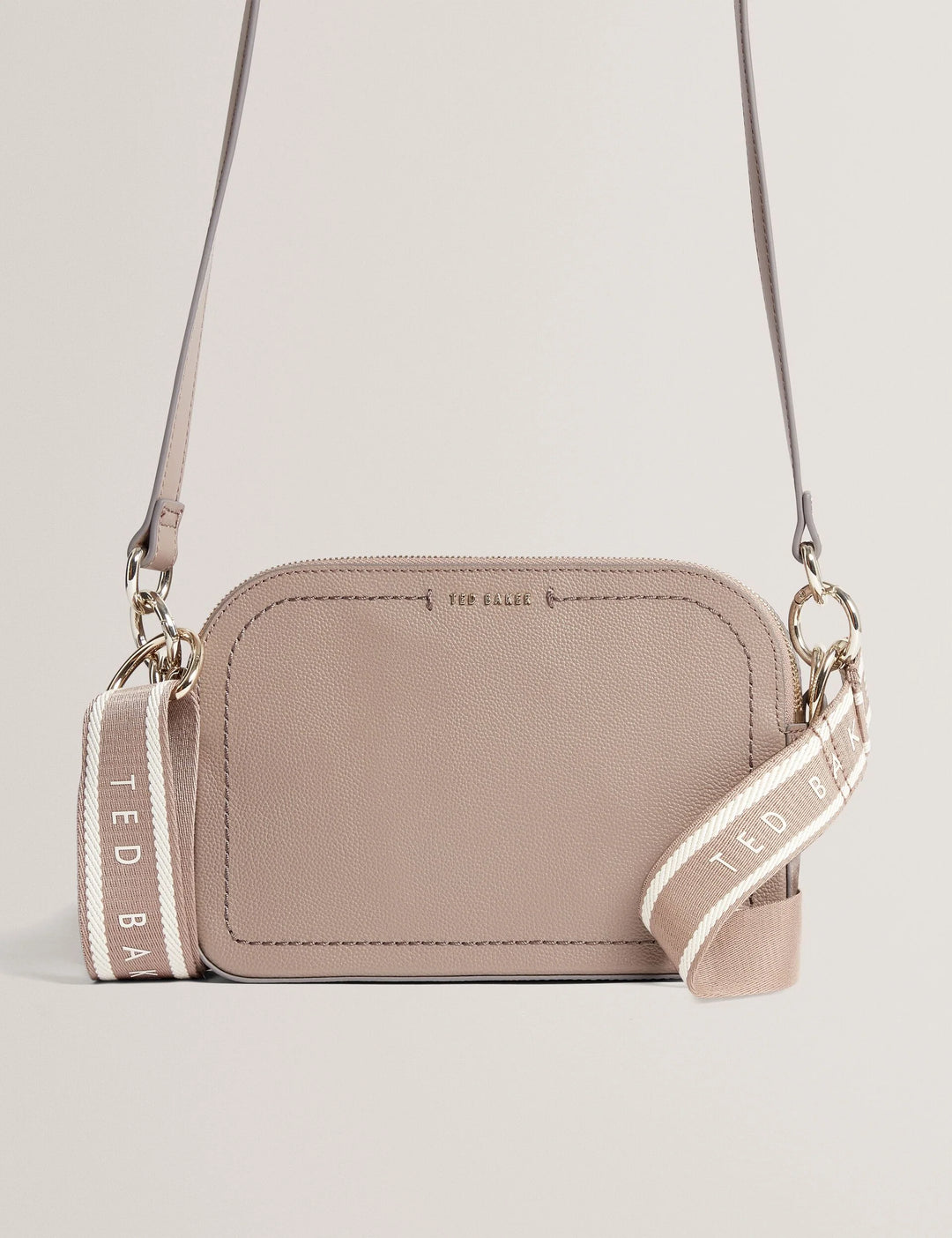 Ted Baker Webbing Leather Baguette Crossbody Bag | Taupe