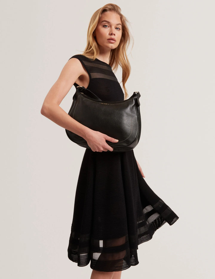 Ted Baker Lyshia Webbing Strap Large Leather Hobo Bag | Black