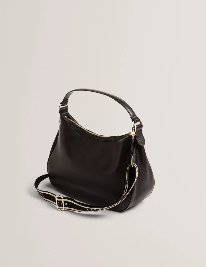 Ted Baker Lyshia Webbing Strap Large Leather Hobo Bag | Black